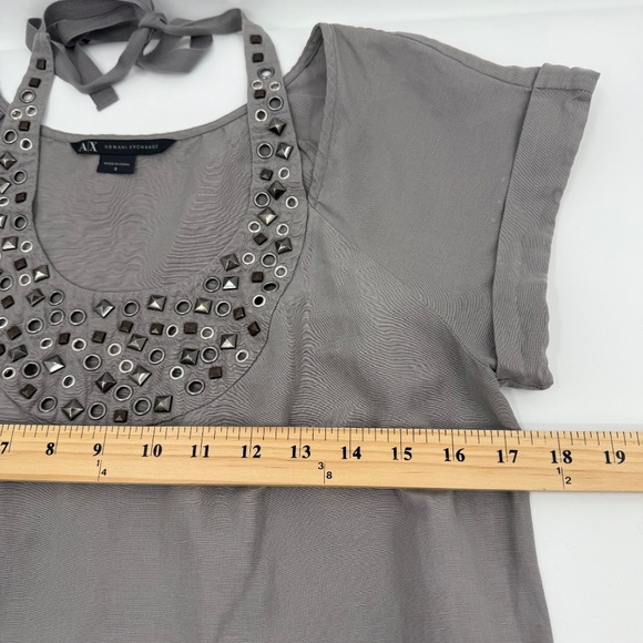 A/X Armani Exchange Dress Women 2 Gray Halter Studded Linen Silk Blend Pockets - Picture 9 of 11